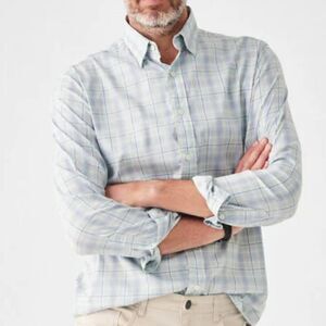 Faherty The Movement Shirt Beach Cove Plaid Mens Size XXL Blue Supima Cotton NEW